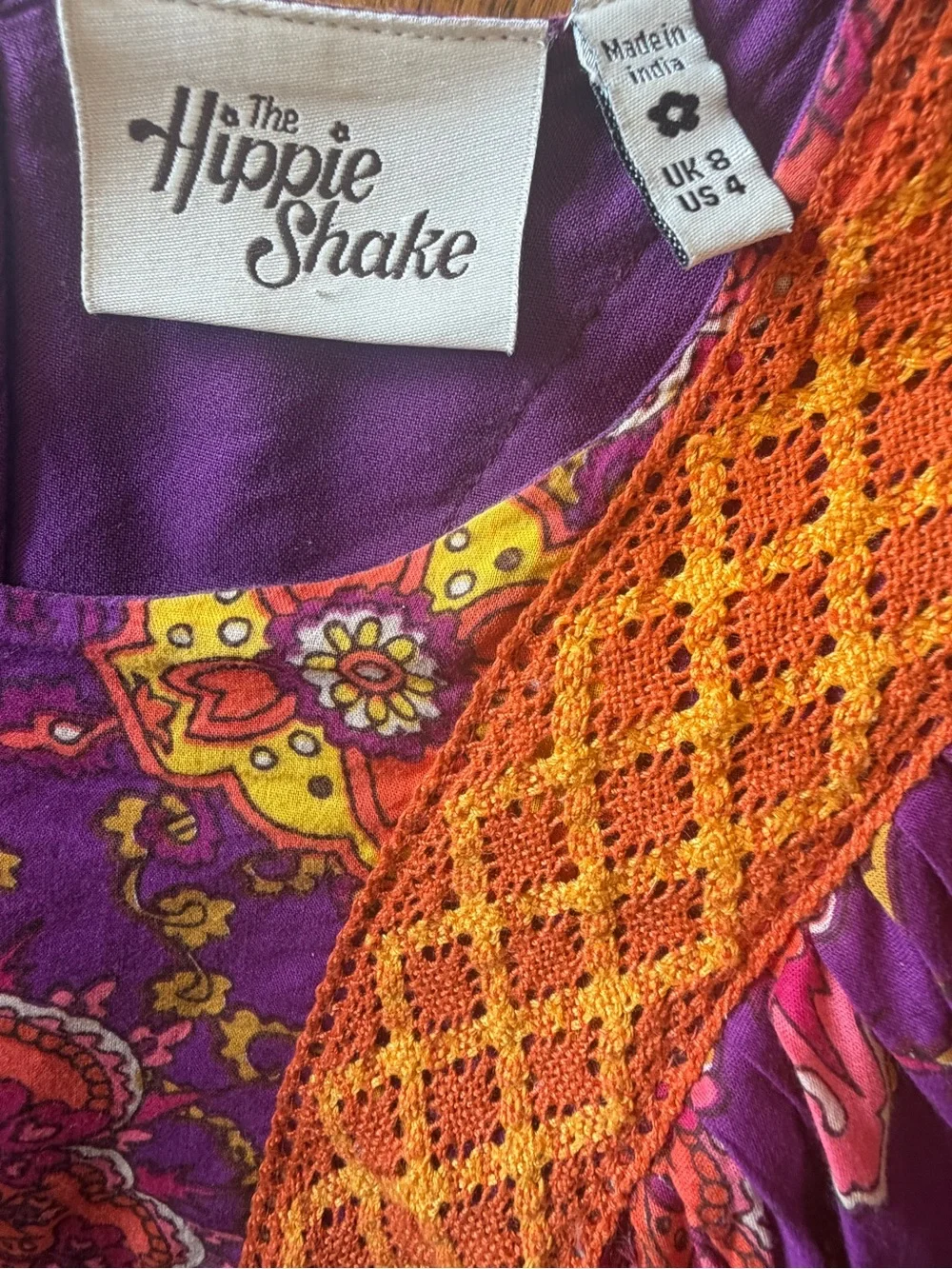 Hippie Shake Purple Mandala Maxi Dress Flutter Sleeve 1970s Style Gypsy Femme